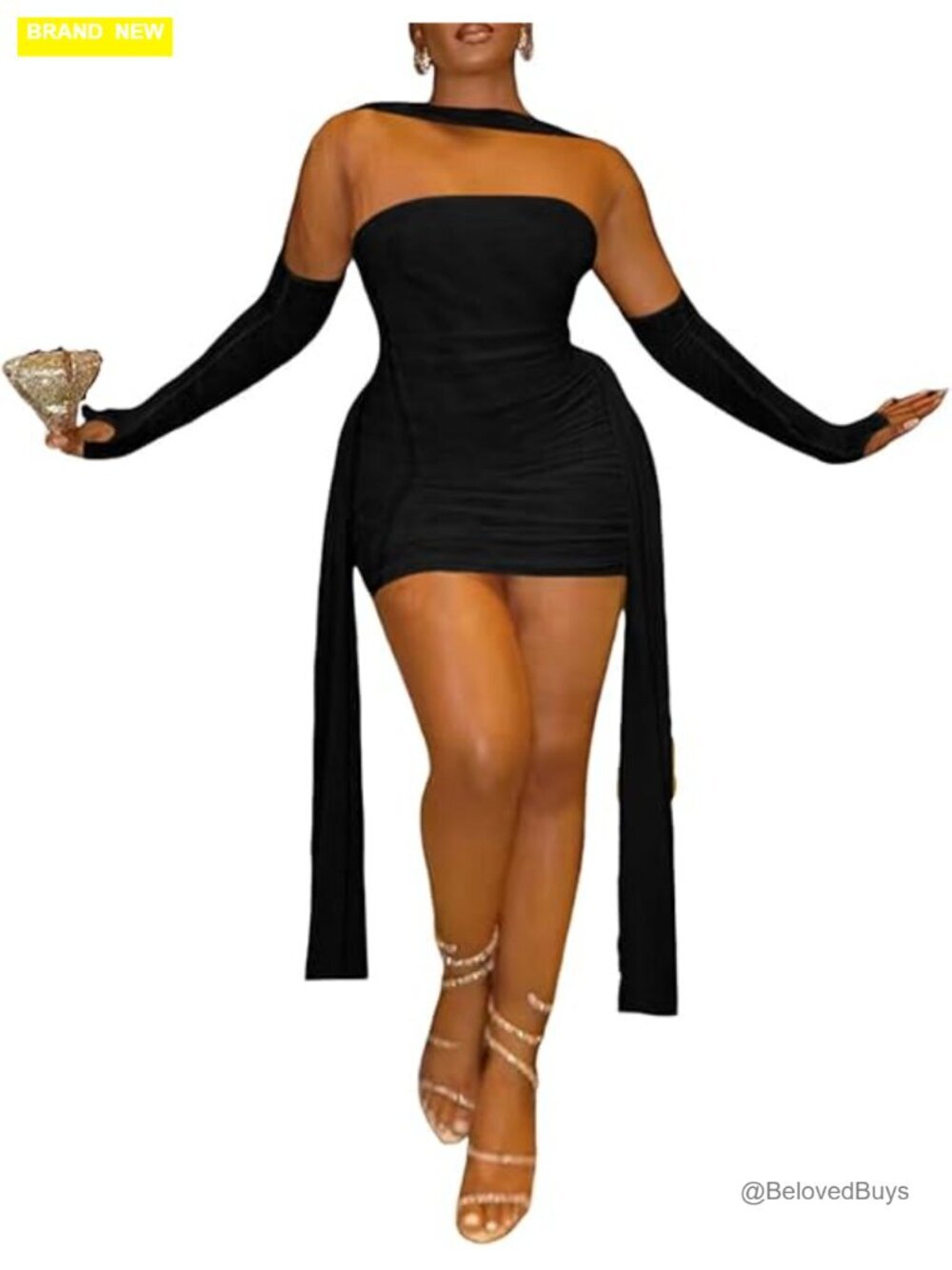 Strapless Tube Top Mesh Mini Dress Bodycon Ruched Ribbons Date Night